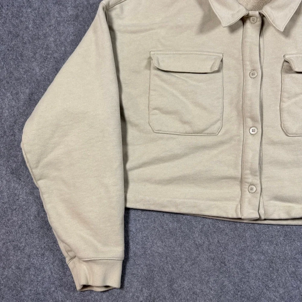 Alo Yoga Shacket Womens Large Beige Renown Cropped French Terry Button Jacket
